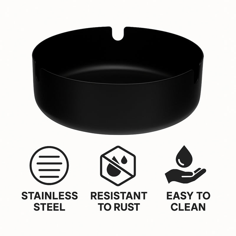 REGENT ASHTRAY ROUND STAINLESS STEEL BLACK FINISH, 100MM DIA