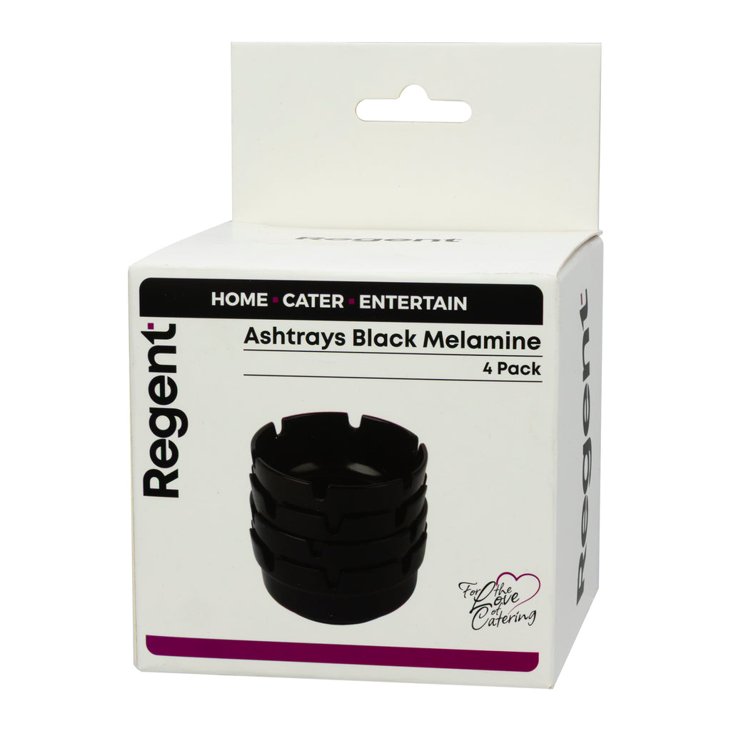 REGENT ASHTRAYS BLACK MELAMINE 4PK, 100MM DIA