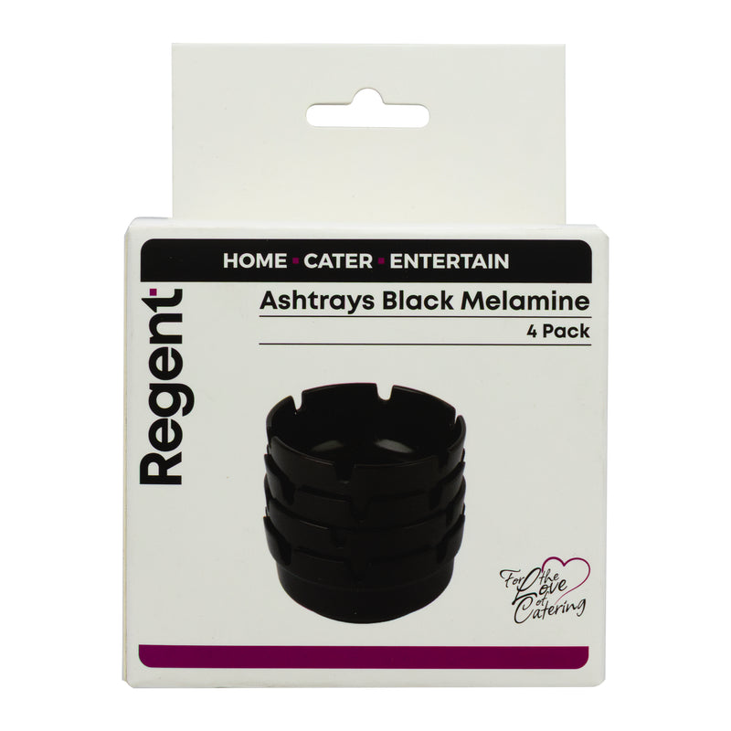 REGENT ASHTRAYS BLACK MELAMINE 4PK, 100MM DIA