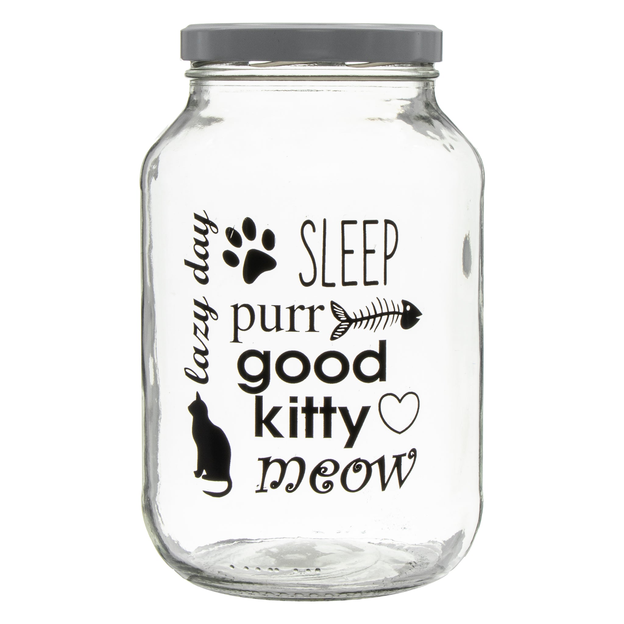 REGENT GLASS JAR WITH CAT PRINT AND WHITE LID, 3L
