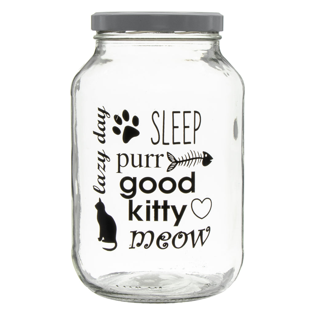 REGENT GLASS JAR WITH CAT PRINT AND WHITE LID, 3LT