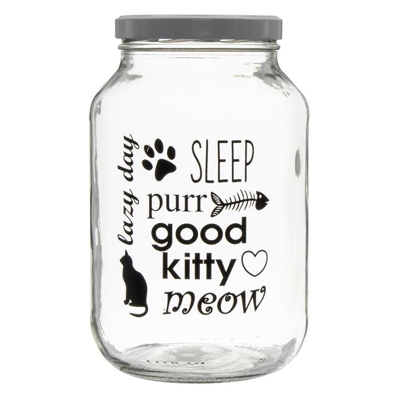 REGENT GLASS JAR WITH CAT PRINT AND WHITE LID, 3LT