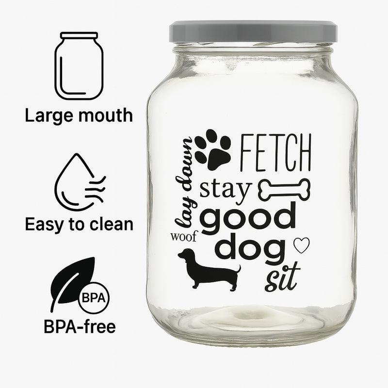 REGENT GLASS JAR WITH DOG PRINT AND WHITE LID, 3L