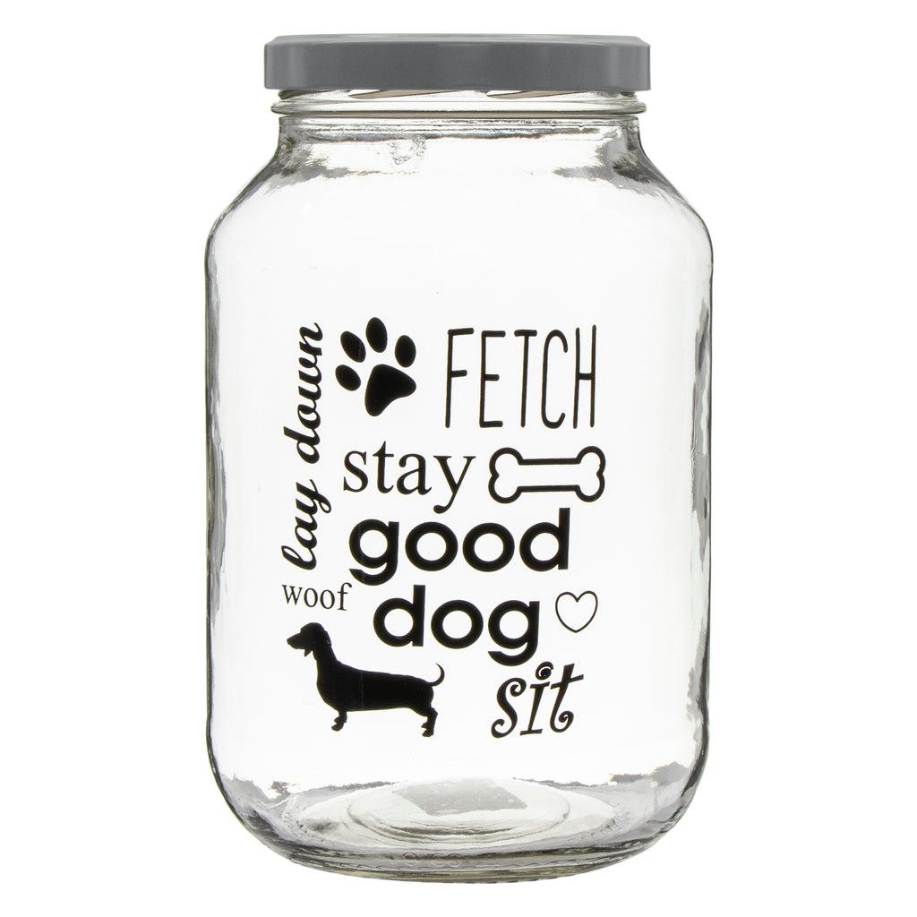 REGENT GLASS JAR WITH DOG PRINT AND WHITE LID, 3L