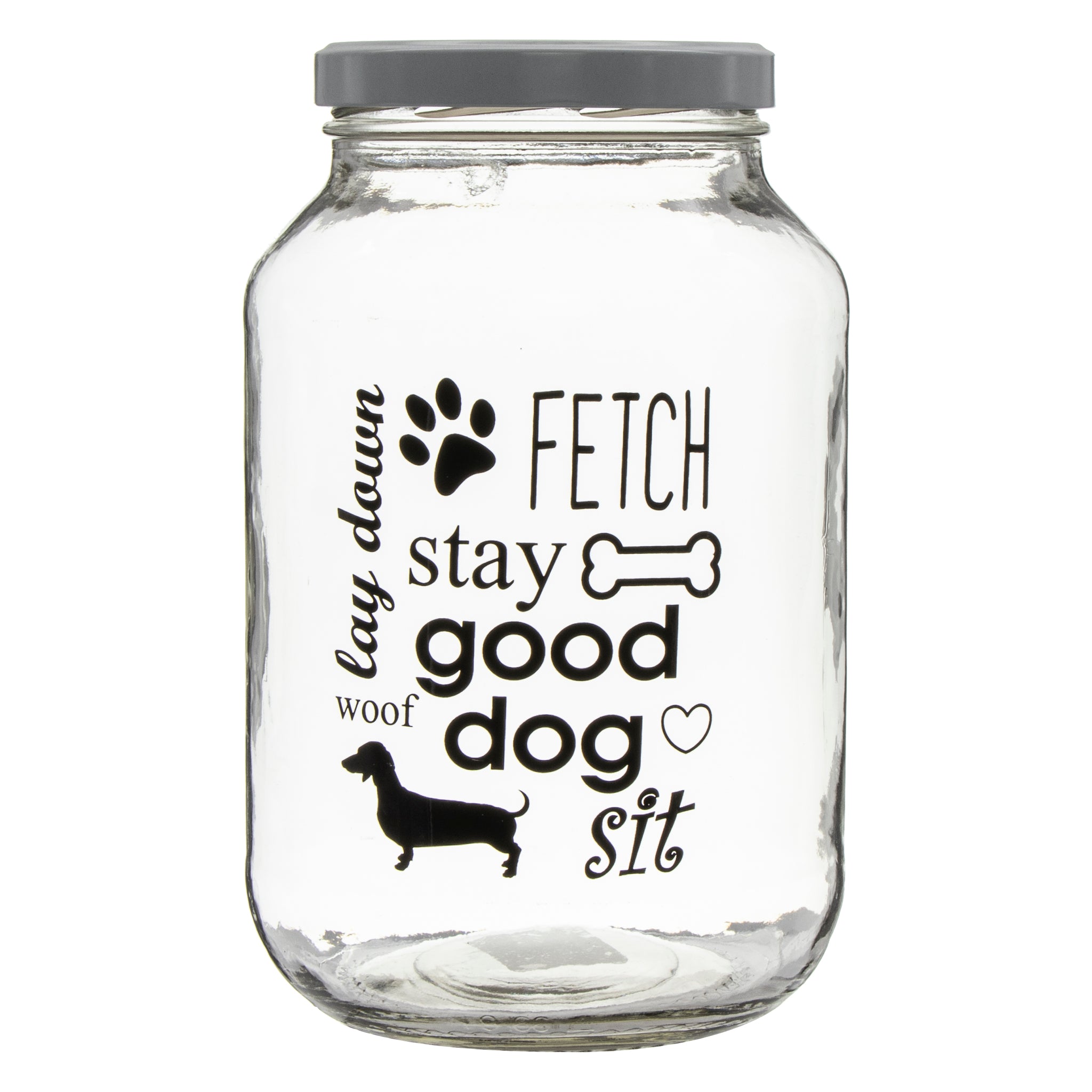 REGENT GLASS JAR WITH DOG PRINT AND WHITE LID, 3L