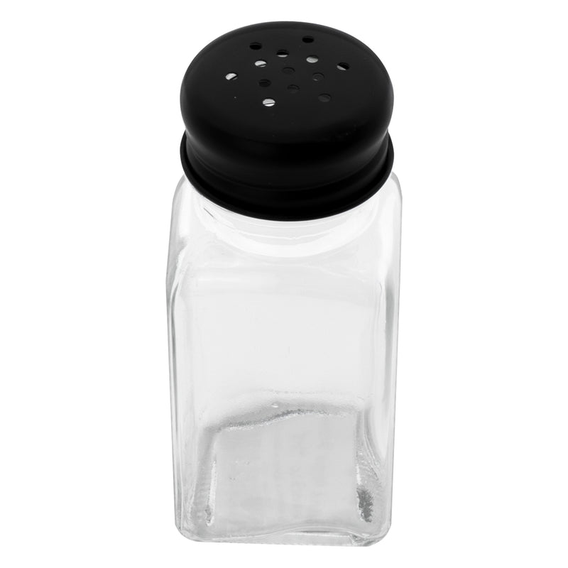 REGENT CLEOPATRA SALT & PEPPER GLASS SHAKERS WITH BLACK LIDS, 85ML