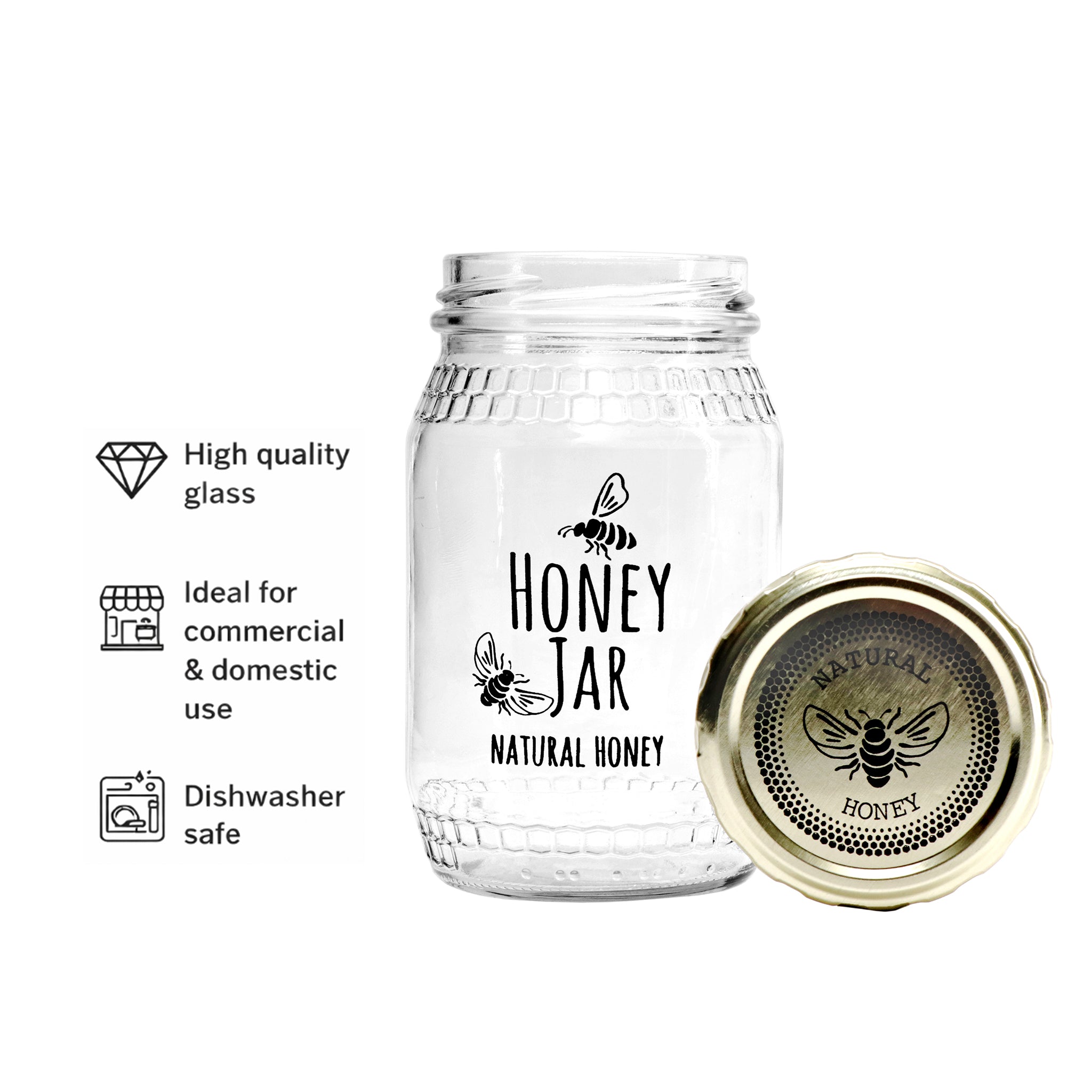 REGENT HONEY JAR WITH HONEY BEE PRINT, 352ML
