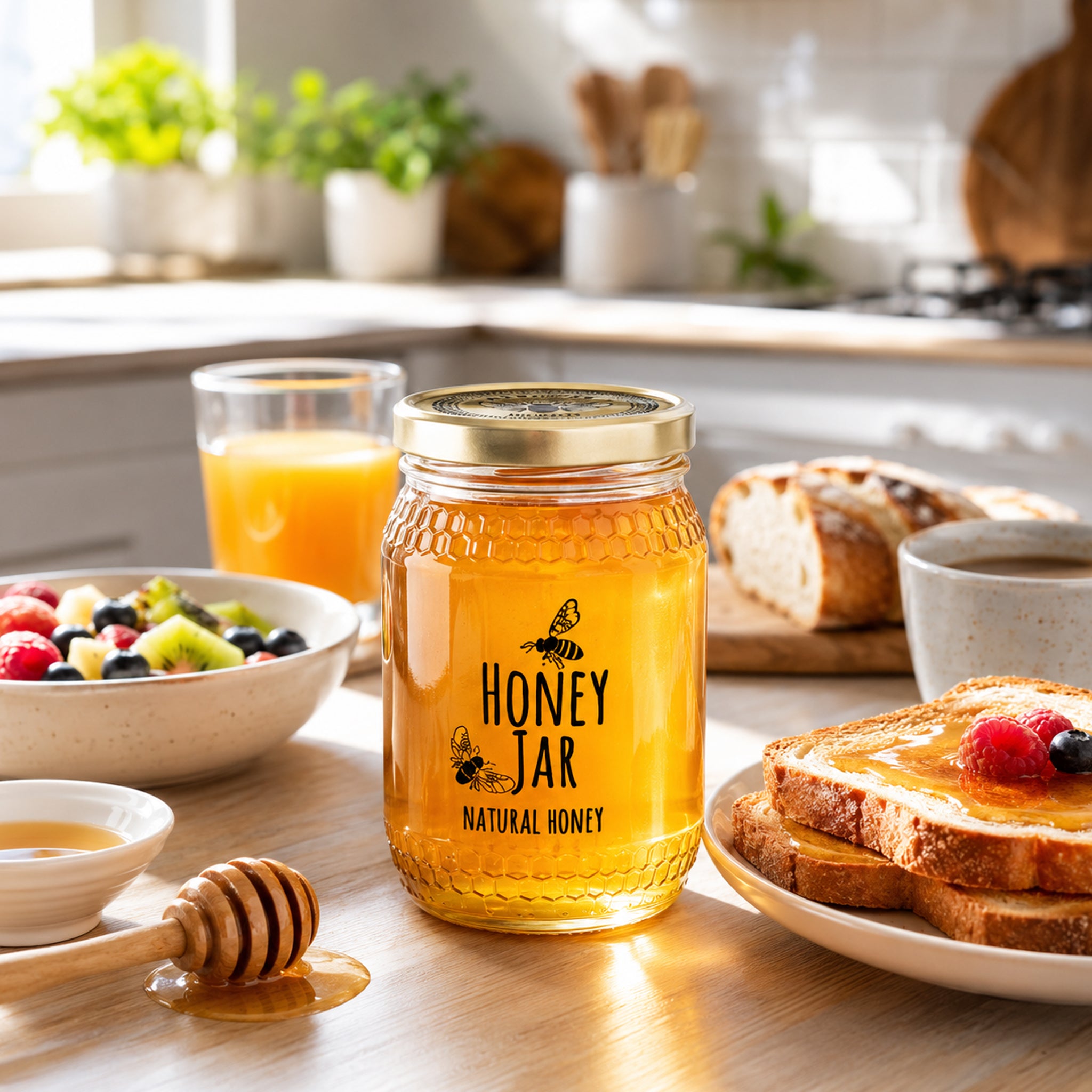 REGENT HONEY JAR WITH HONEY BEE PRINT, 352ML