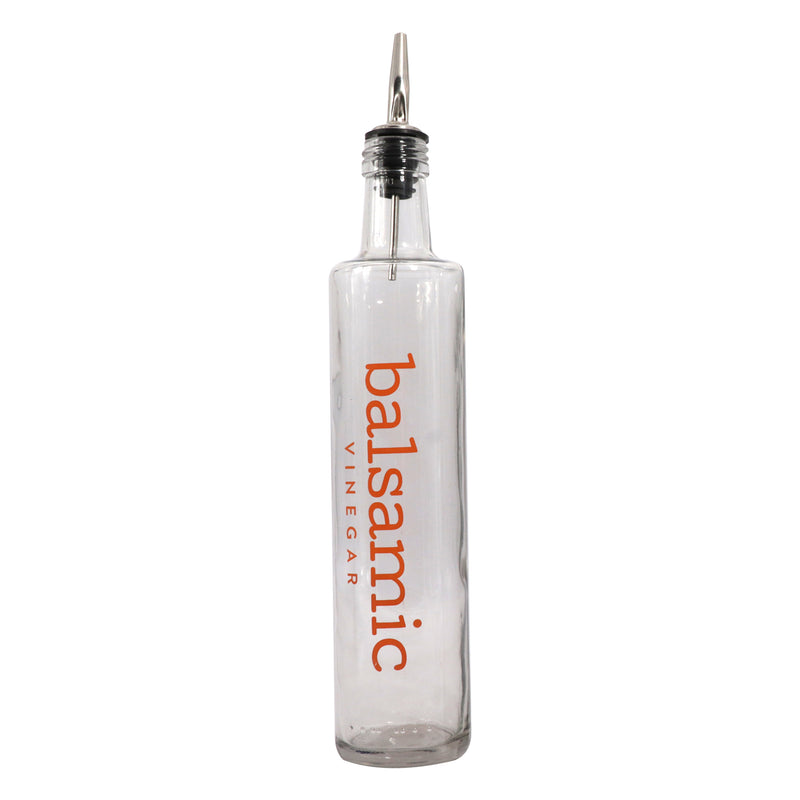 REGENT ROUND OLIVE OIL & BALSAMIC BOTTLES PRINTED, WITH POURERS EA, 500ML (335X60MM DIA)