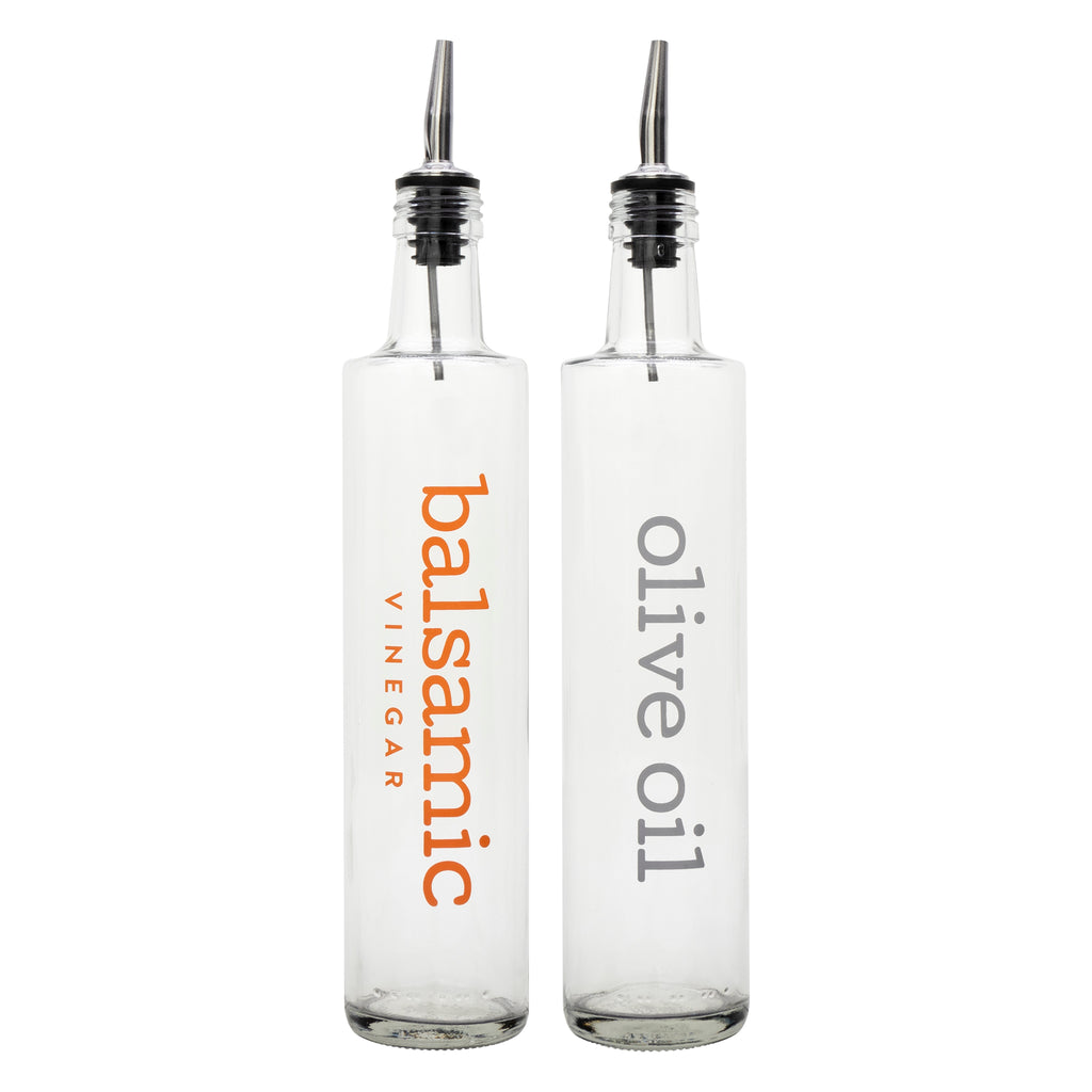 REGENT ROUND PRINTED OLIVE OIL & BALSAMIC BOTTLES WITH POURERS EA, 500ML