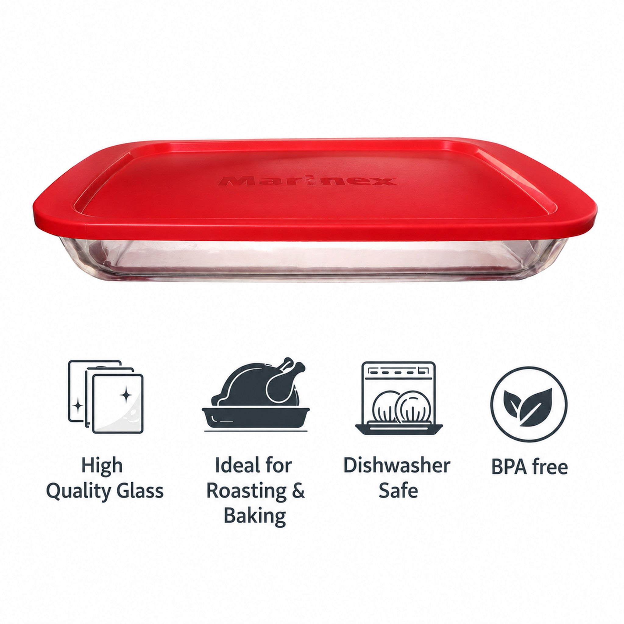 MARINEX RECTANGULAR ROASTER WITH RED PLASTIC LID, 2.9L