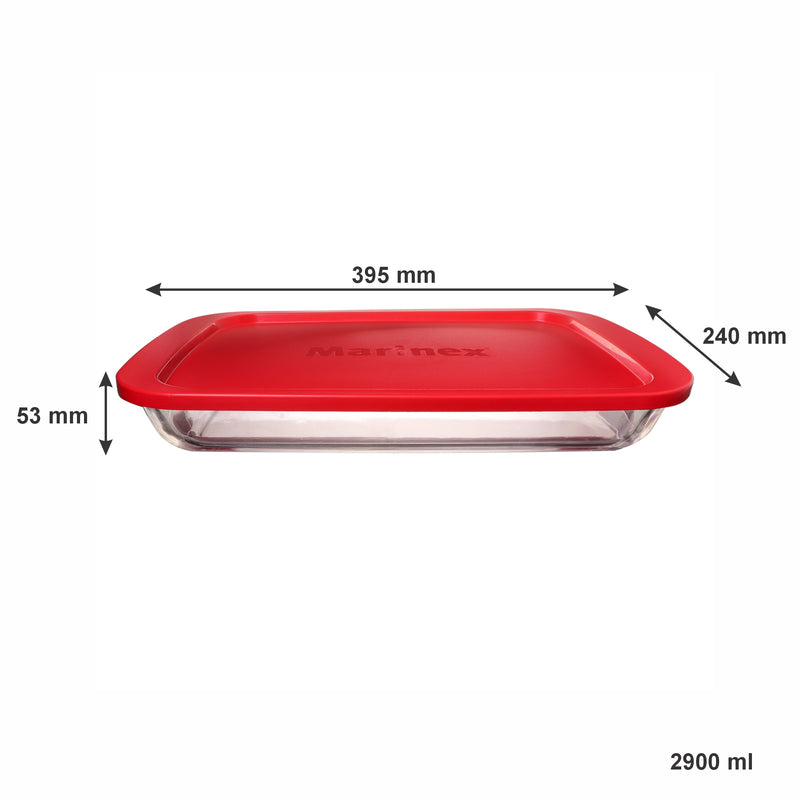 MARINEX RECTANGULAR ROASTER WITH RED PLASTIC LID, 2.9L