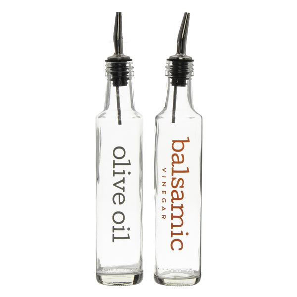 REGENT ROUND OLIVE OIL & BALSAMIC VINEGAR BOTTLES WITH POURERS PRINTED EA, 250ML (285X50MM DIA)