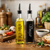 REGENT SQUARE GOLD PRINTED OLIVE OIL & VINEGAR BOTTLES WITH POURERS EA, 500ML