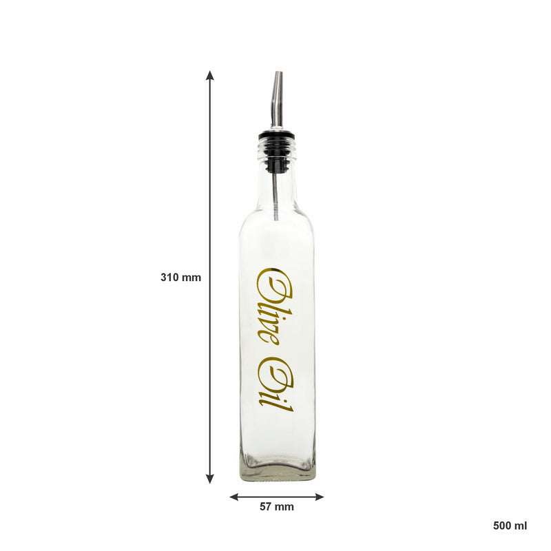 REGENT SQUARE OLIVE OIL & VINEGAR BOTTLES WITH GOLD PRINT AND POURERS EA, 500ML (262X74X74MM)