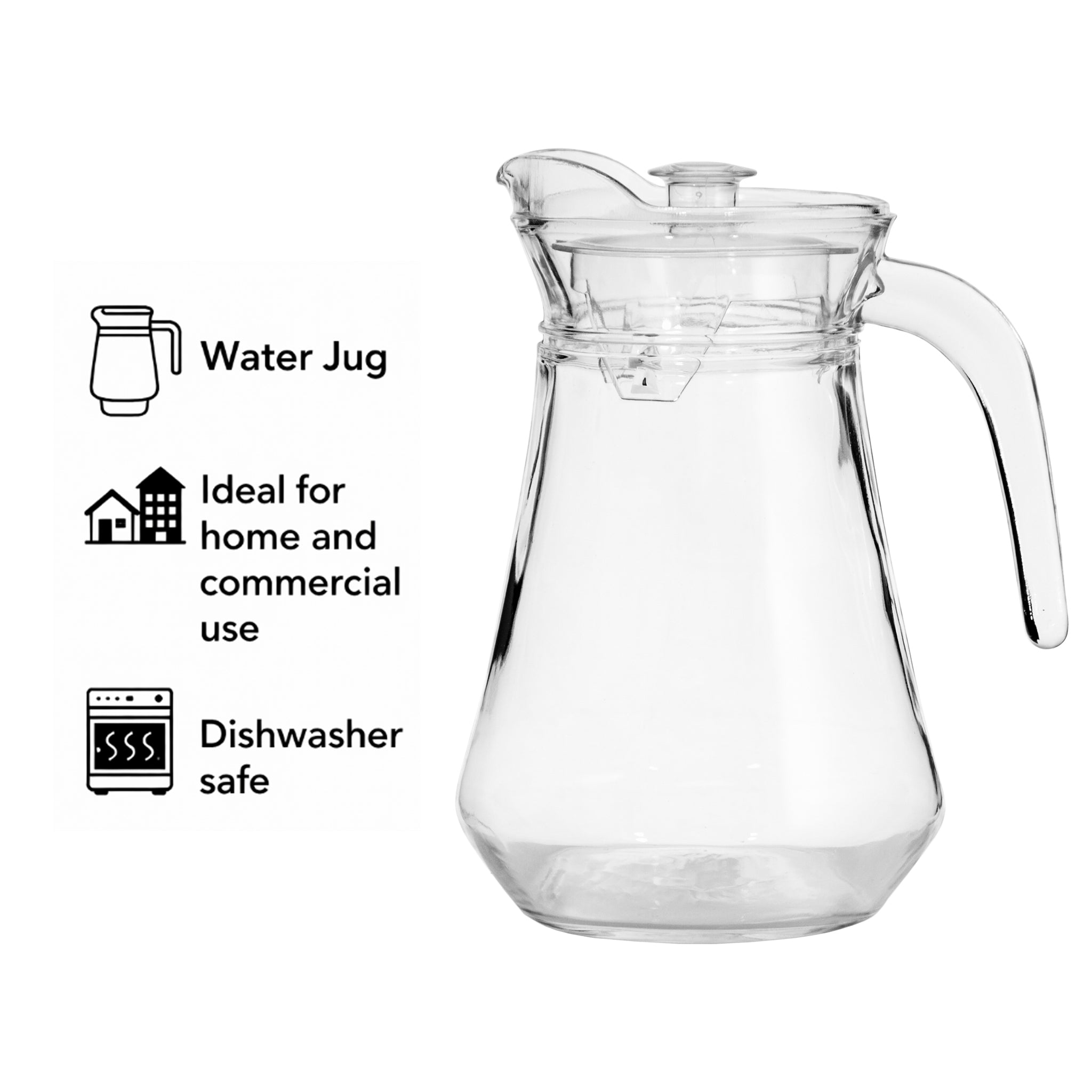 REGENT GLASS WATER JUG WITH CLEAR LID, 1.3L [CATERING]