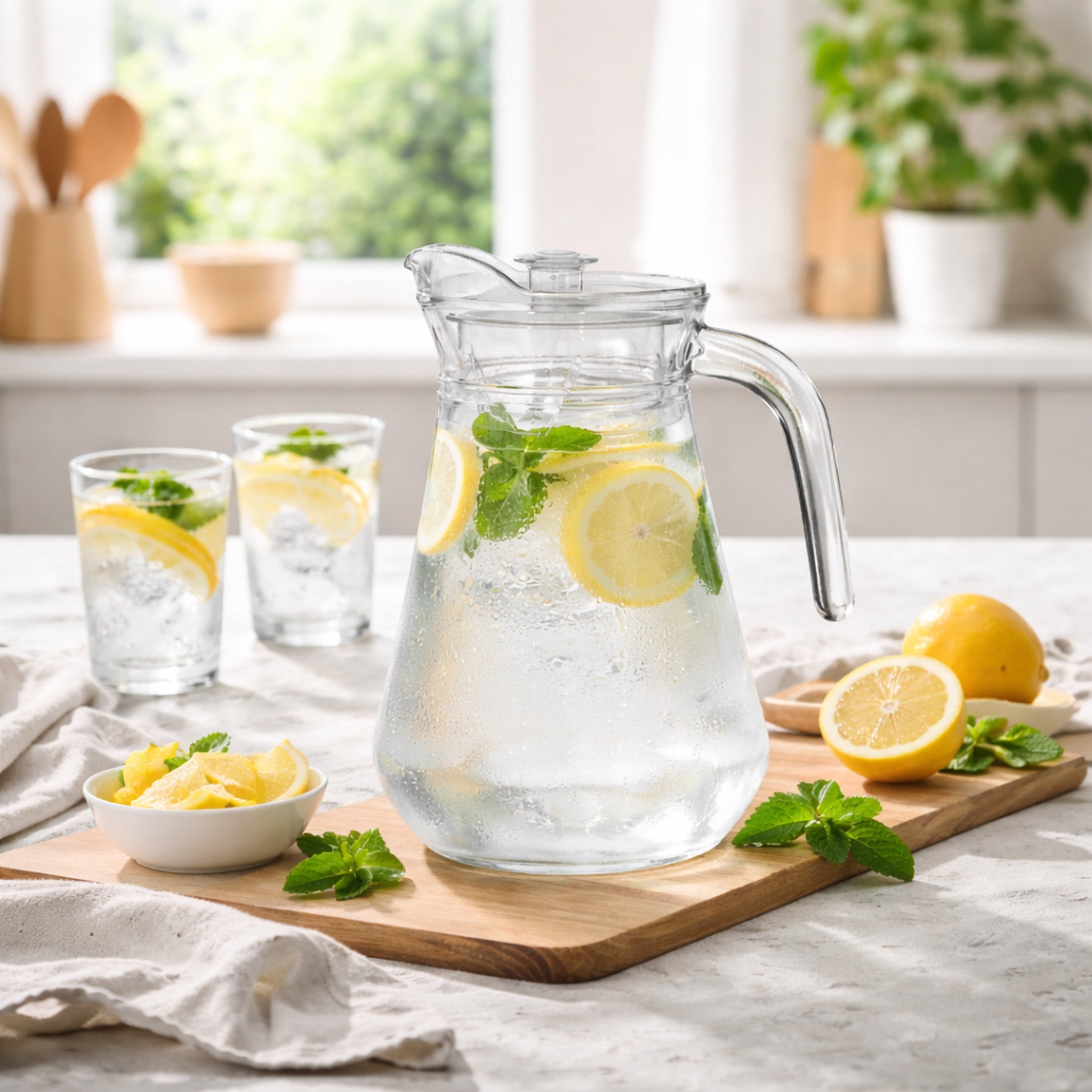 REGENT GLASS WATER JUG WITH CLEAR LID, 1.3L [CATERING]