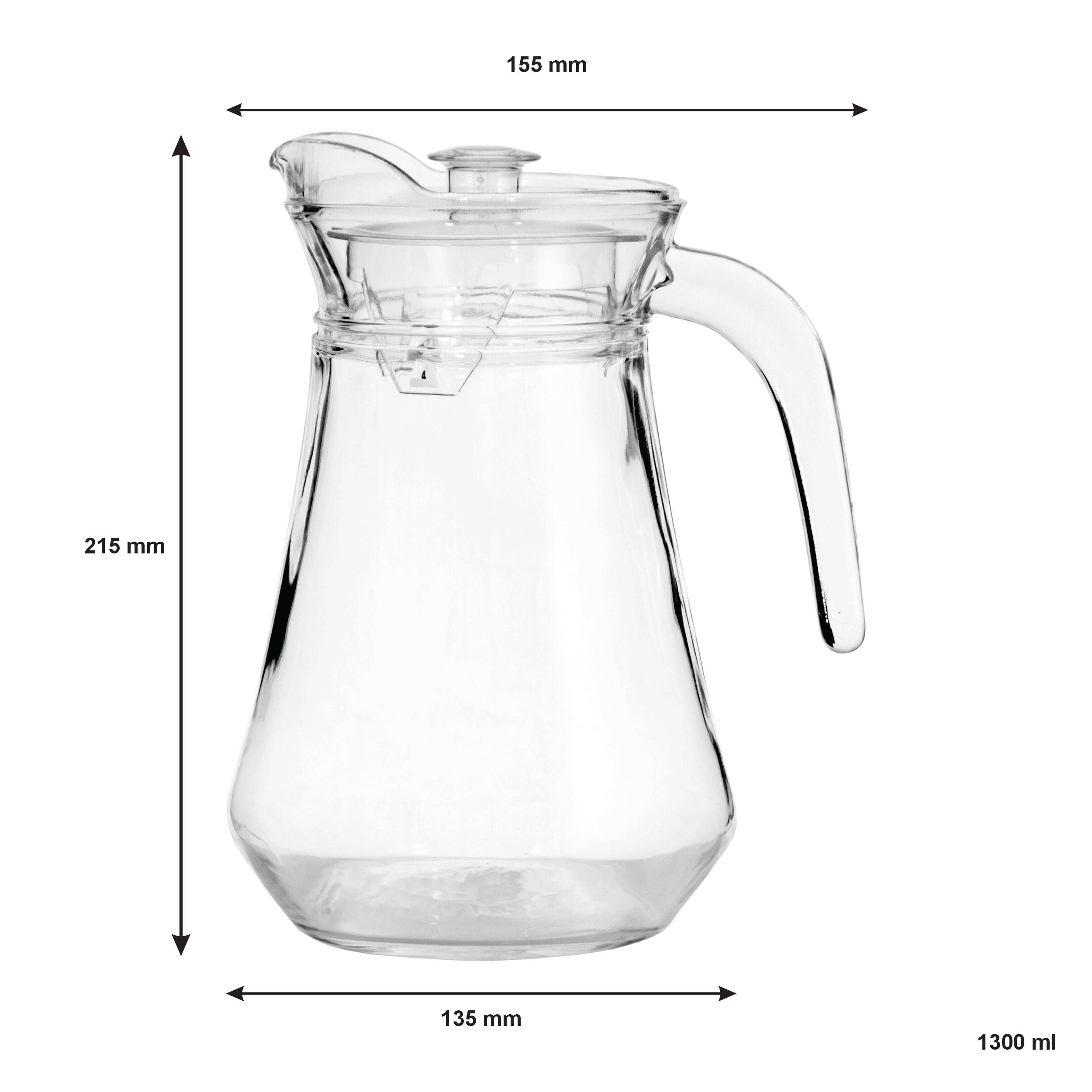 REGENT GLASS WATER JUG WITH CLEAR LID, 1.3L [CATERING]