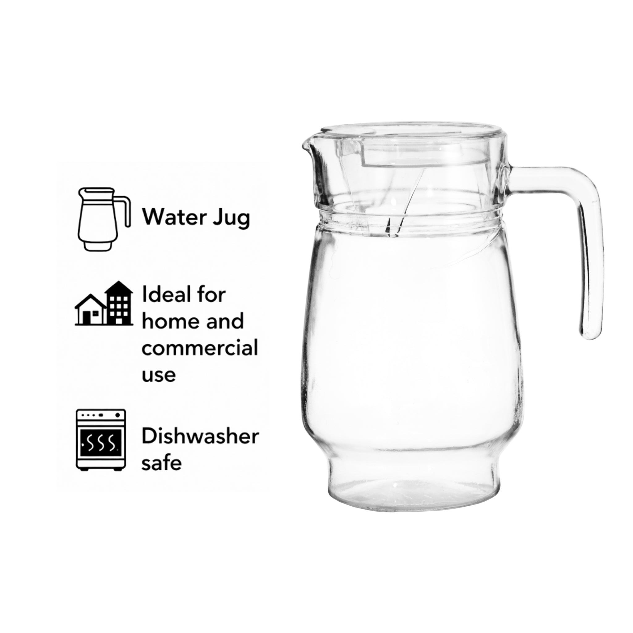 REGENT GLASS WATER JUG WITH CLEAR LID, 1.6L [CATERING]