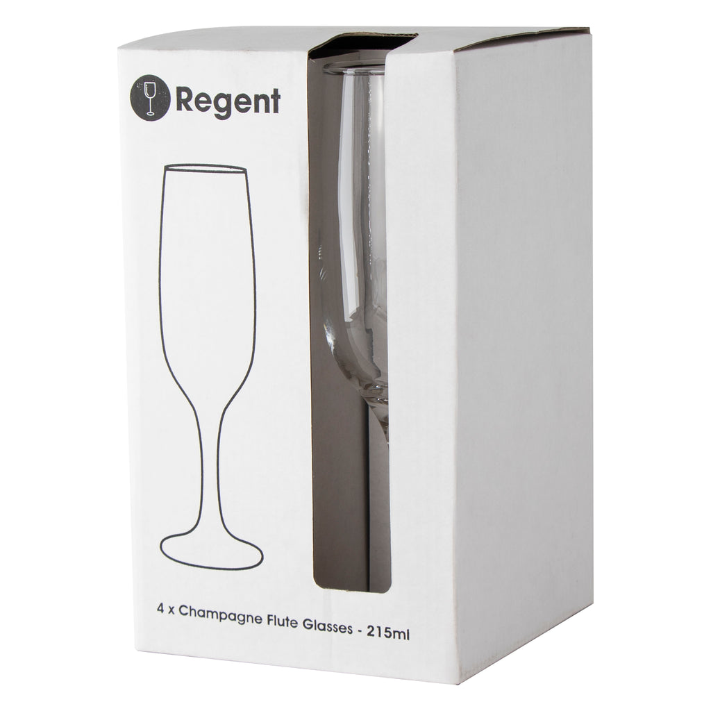 REGENT STEMMED CHAMPAGNE FLUTE GLASSES 4PK, 215ML