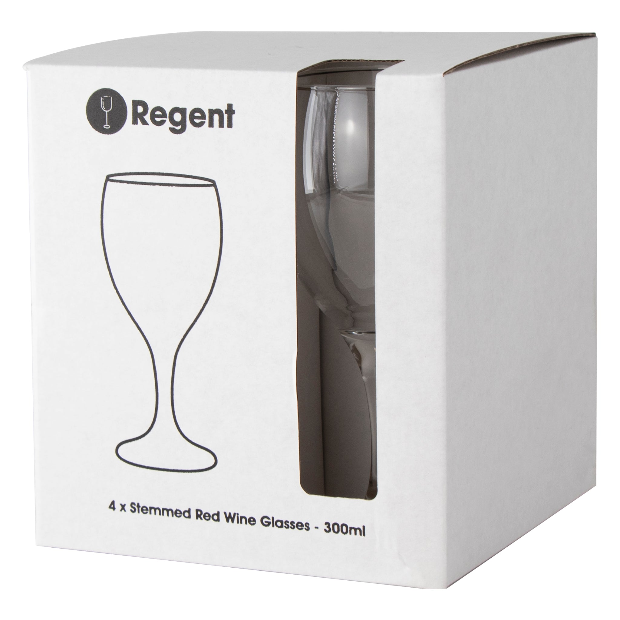 REGENT STEMMED RED WINE GLASSES 4PK, 300ML