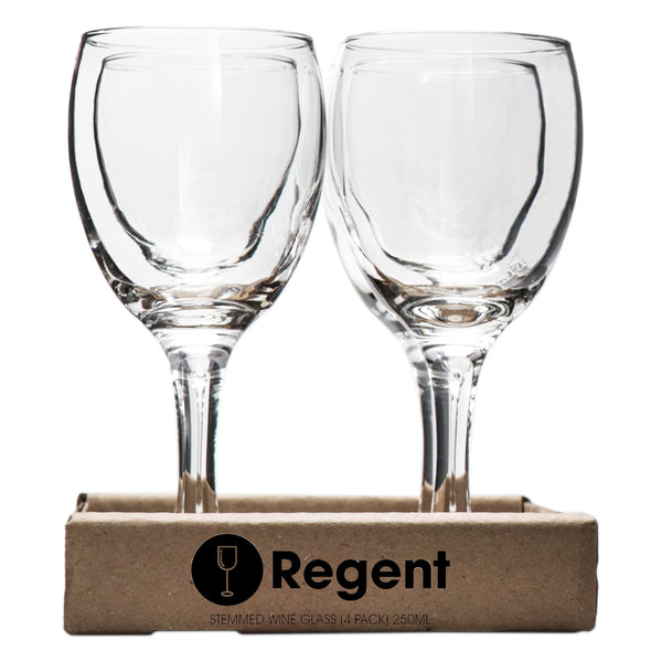 REGENT STEMMED WHITE WINE GLASS 4 PACK TRAY, (250ML)