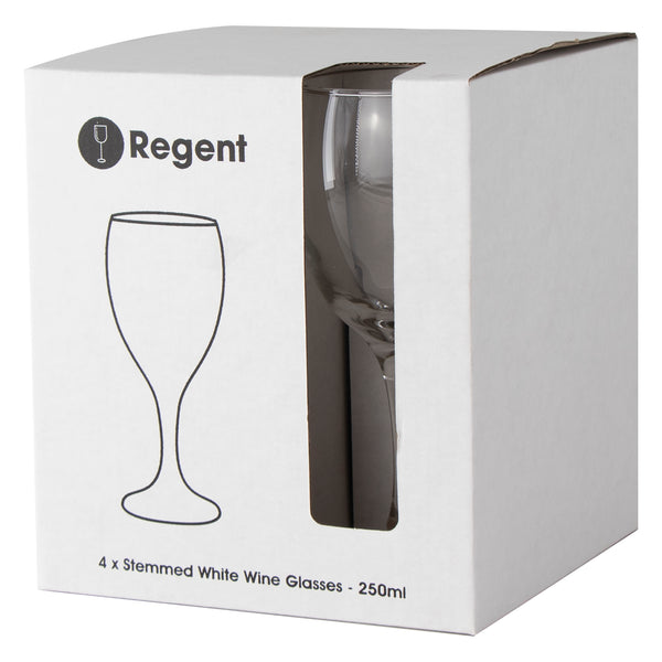 REGENT STEMMED WHITE WINE GLASS 4 PACK, (250ML)