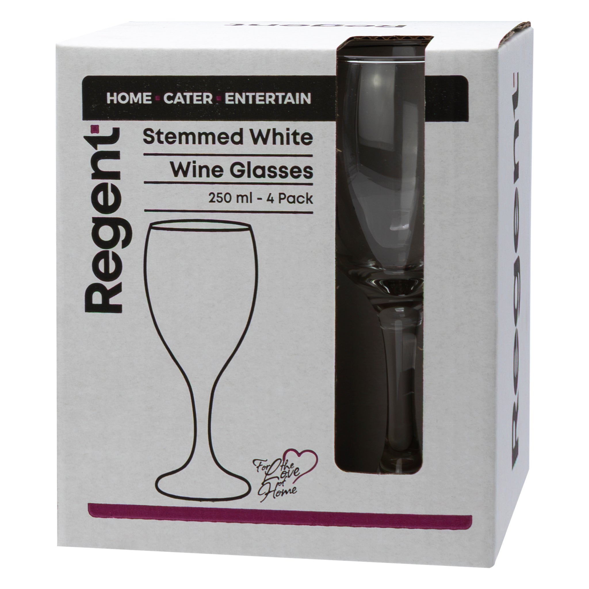 REGENT STEMMED WHITE WINE GLASSES 4PK, 250ML