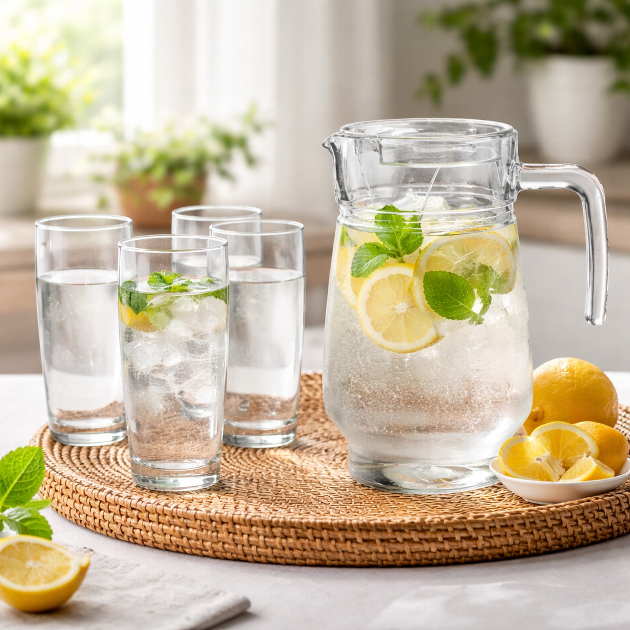REGENT GLASS WATER JUG 1.6L + 4 WILLY TUMBLERS 380ML - 5PCS SET
