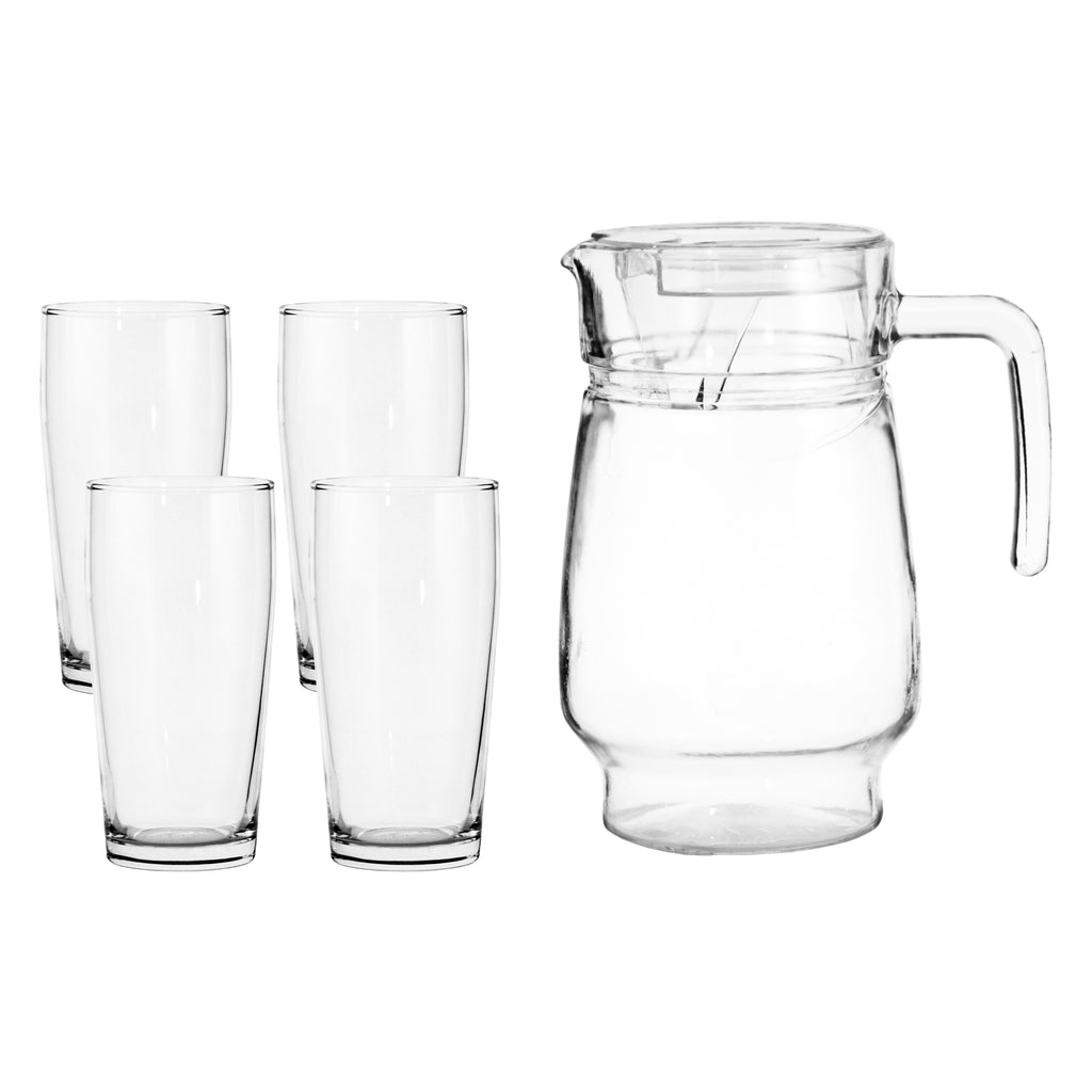 REGENT GLASS WATER JUG 1.6L + 4 WILLY TUMBLERS 380ML - 5PCS SET