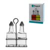 REGENT GLASS SQUARE OIL & VINEGAR BOTTLES IN A BLACK CADDY 3PK SET