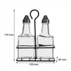 REGENT GLASS SQUARE OIL & VINEGAR BOTTLES IN A BLACK CADDY 3PK SET