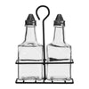 REGENT GLASS SQUARE OIL & VINEGAR BOTTLES IN A BLACK CADDY 3PK SET
