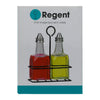 REGENT GLASS SQUARE OIL & VINEGAR BOTTLES IN A BLACK CADDY 3PK SET