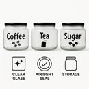 REGENT GLASS TEA, COFFEE, SUGAR PRINTED CANISTERS 3PK SET, 500ML