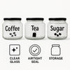 REGENT GLASS TEA, COFFEE, SUGAR PRINTED CANISTERS 3PK SET, 500ML