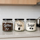 REGENT GLASS TEA, COFFEE, SUGAR PRINTED CANISTERS 3PK SET, 500ML