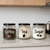 REGENT GLASS TEA, COFFEE, SUGAR PRINTED CANISTERS 3PK SET, 500ML