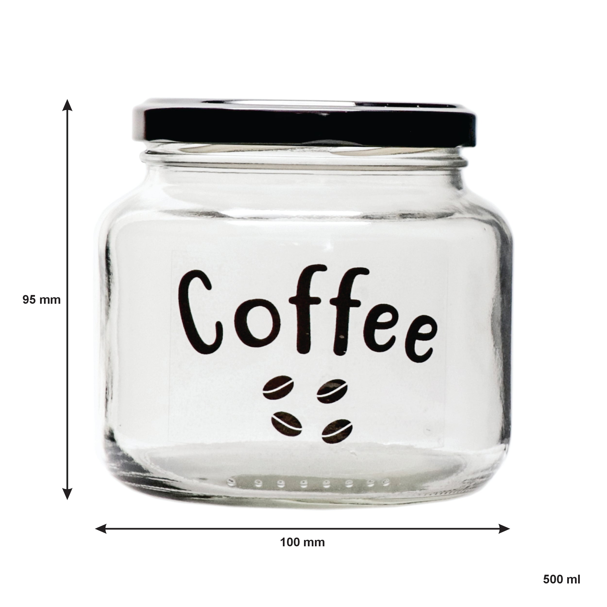 REGENT GLASS TEA, COFFEE, SUGAR PRINTED CANISTERS 3PK SET, 500ML