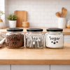 REGENT GLASS TEA, COFFEE, SUGAR PRINTED CANISTERS 3PK SET, 500ML