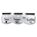 REGENT GLASS TEA, COFFEE, SUGAR PRINTED CANISTERS 3 PIECE SET, 500ML (95X100MM DIA)