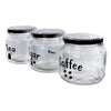REGENT GLASS TEA, COFFEE, SUGAR PRINTED CANISTERS 3 PIECE SET, 500ML (95X100MM DIA)
