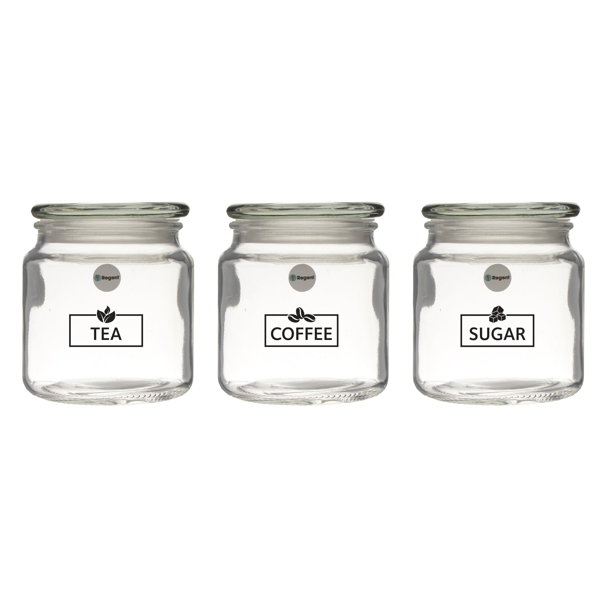 REGENT GLASS TEA, COFFEE AND SUGAR CANISTERS 3PK SET, 550ML