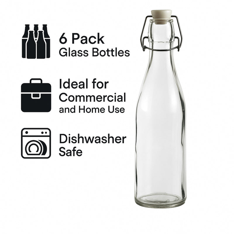 REGENT GLASS BOTTLES WITH WHITE CLIP TOP LIDS 6PK, 500ML