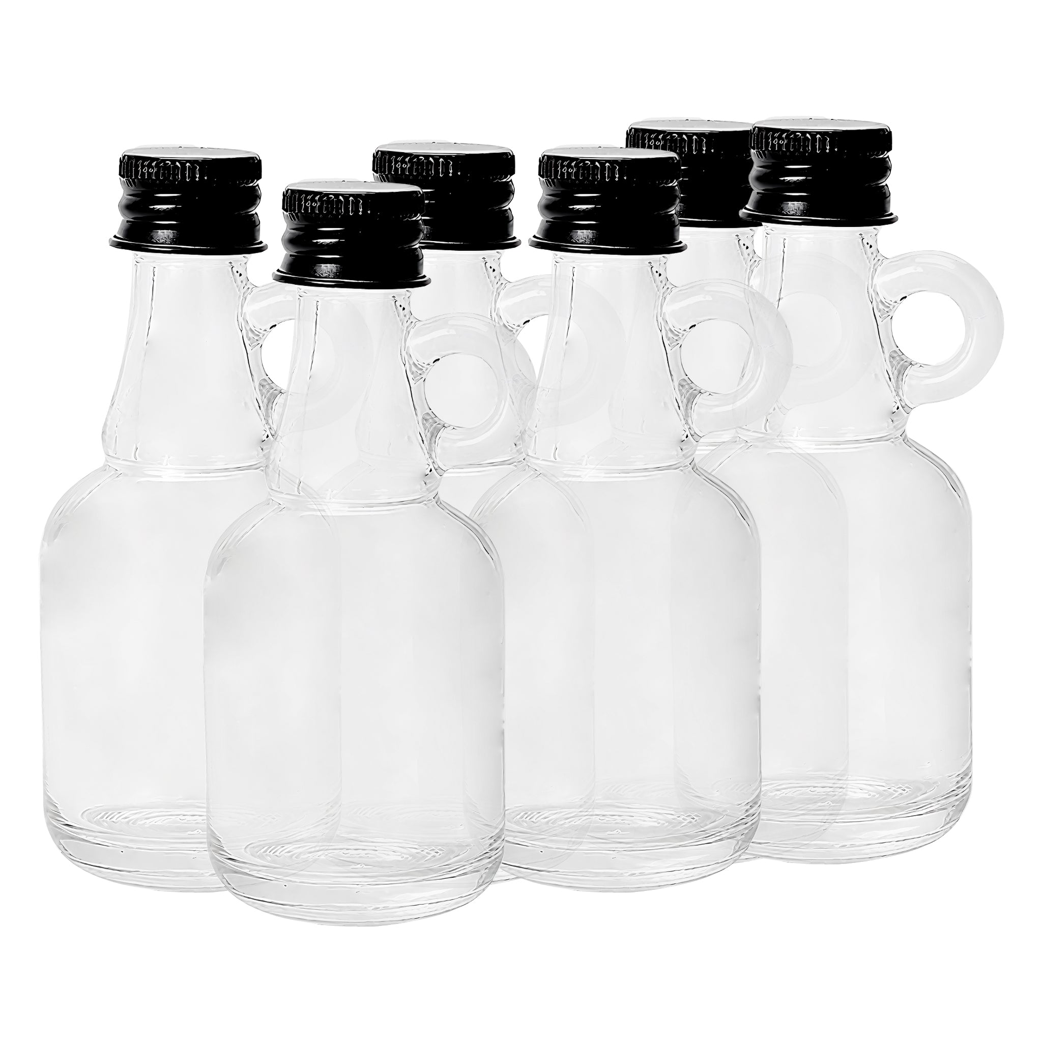 REGENT MINI GLASS BOTTLE WITH RING HANDLE AND BLACK LID 6PK, 40ML