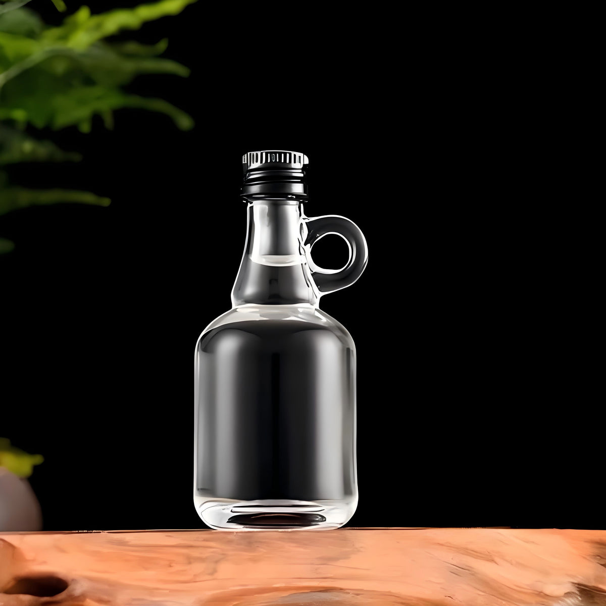 REGENT MINI GLASS BOTTLE WITH RING HANDLE AND BLACK LID 6PK, 40ML
