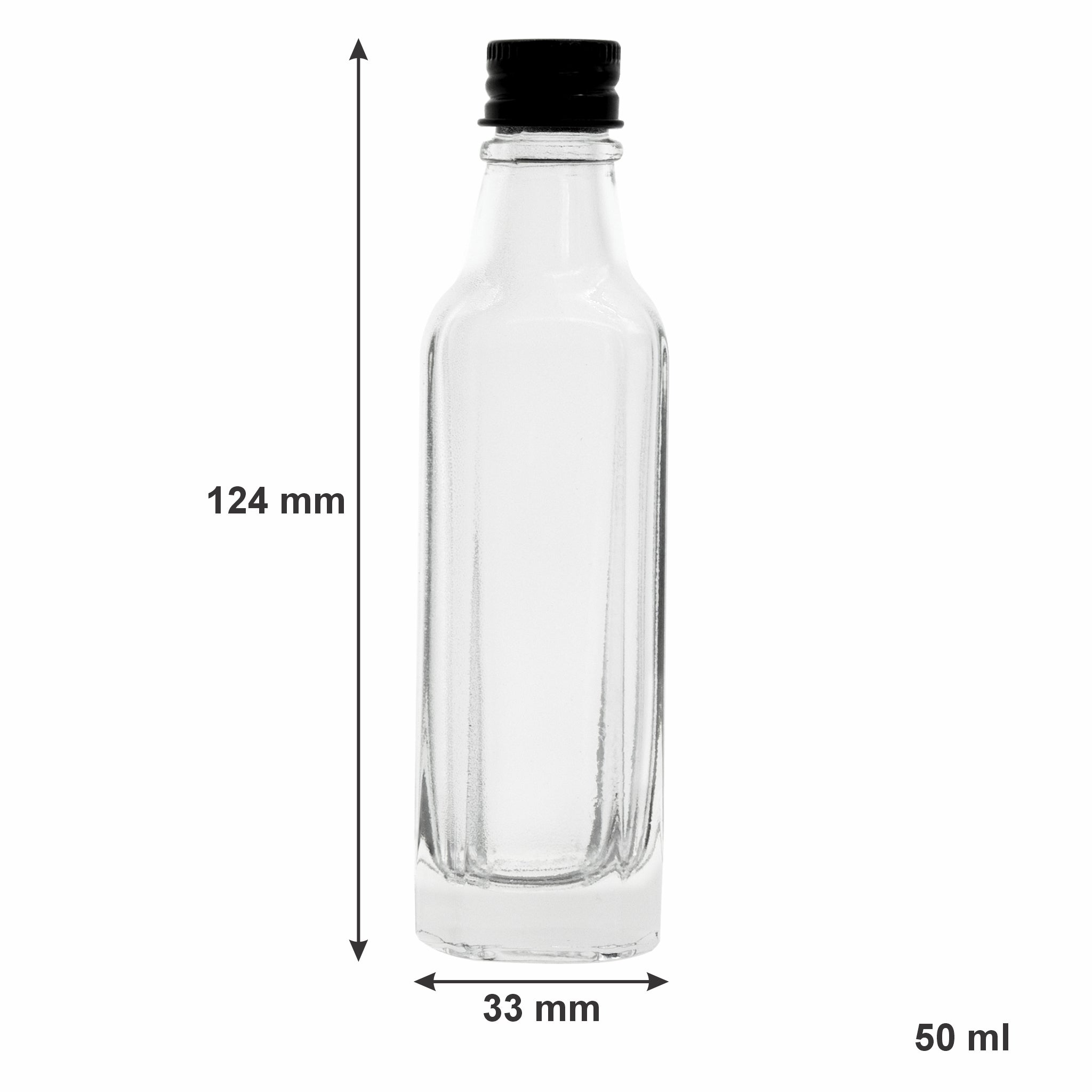 REGENT MINI GLASS BOTTLE WITH BLACK LID 6PK, 50ML