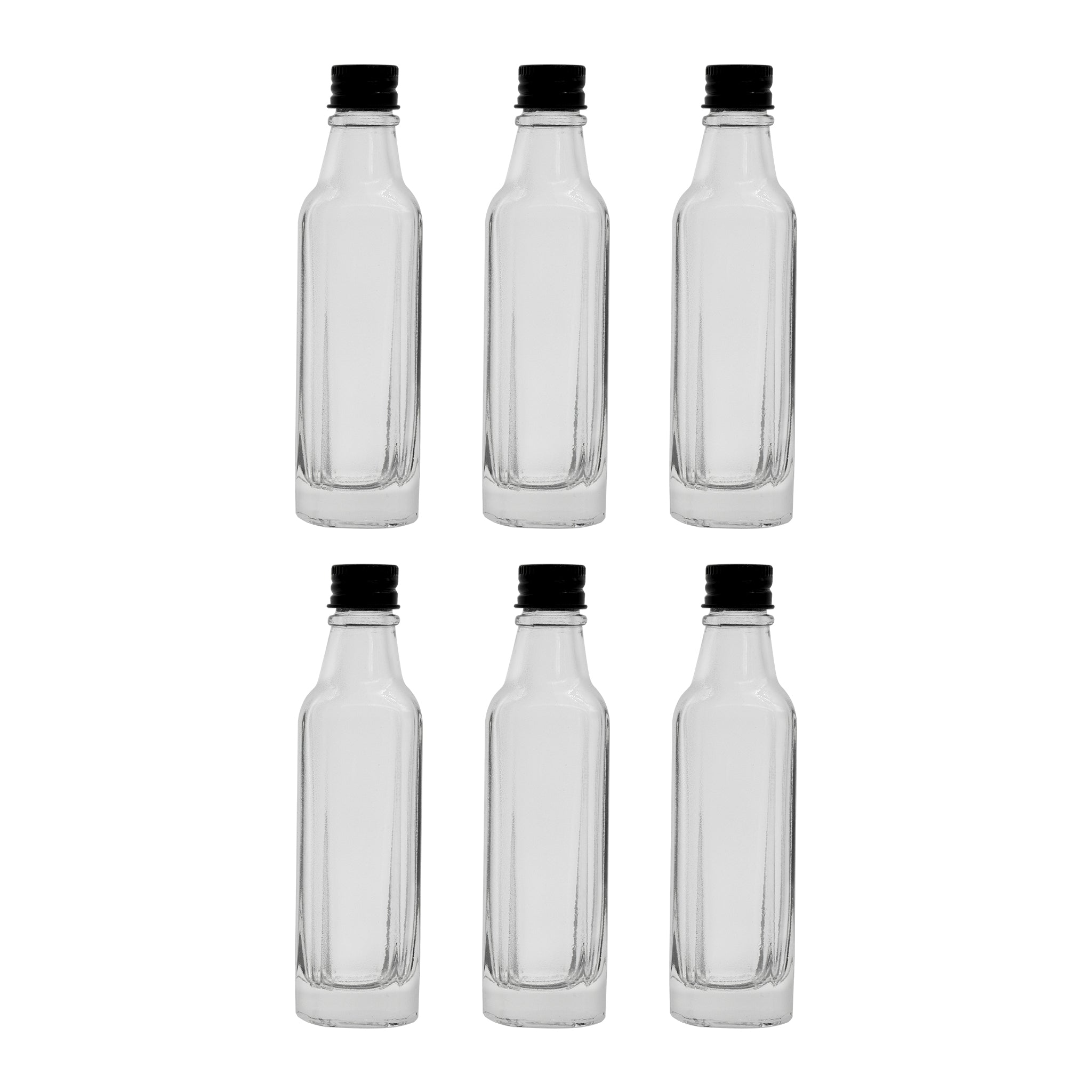 REGENT MINI GLASS BOTTLE WITH BLACK LID 6PK, 50ML