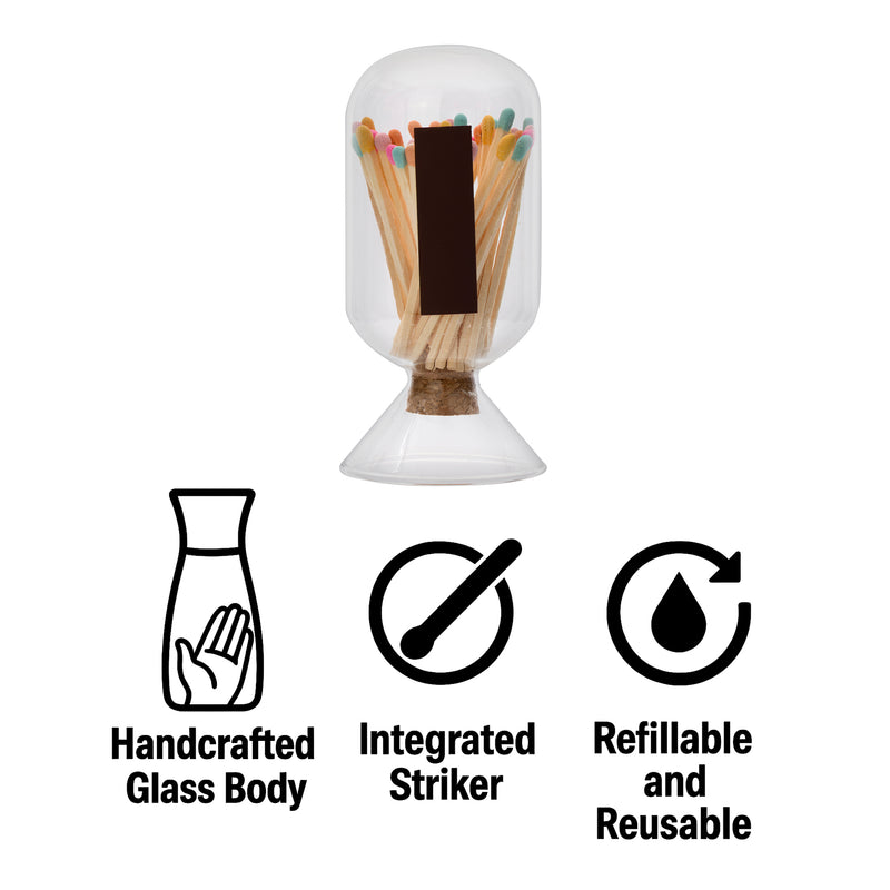 REGENT GLASS MATCHSTICK CLOCHE WITH STRIKER - INCLUDES 40 LONG-STEM MATCHES