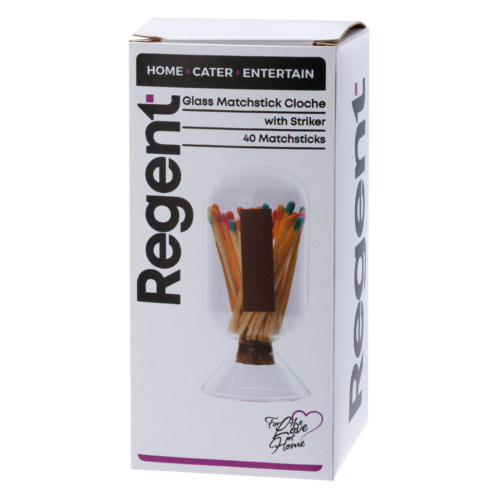 REGENT GLASS MATCHSTICK CLOCHE WITH STRIKER - INCLUDES 40 LONG-STEM MATCHES